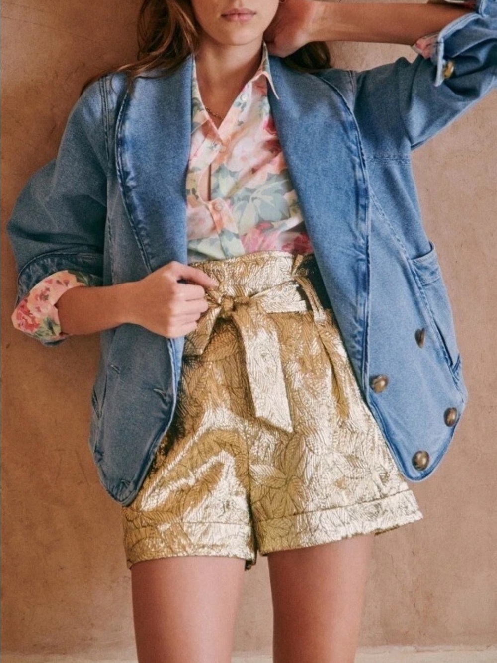 NWT Sezane denim shawl Collar Jacket size 34